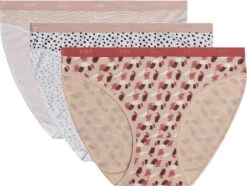 Dim Les Pockets Slips - Onderbroeken- Katoen -Dames - 3 Stuks- Maat 38/40 - Wit/Rood/beige