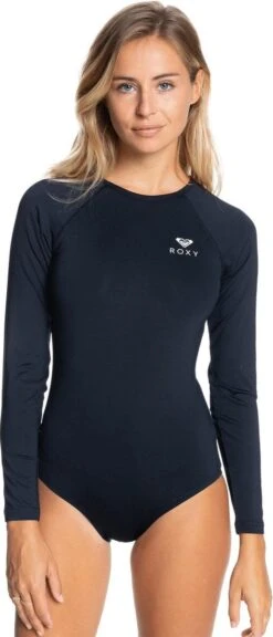 Roxy - UV Badpak Voor Dames - Essentials Met Korte Rits - Longsleeve - True Black - Maat XXL (44)
