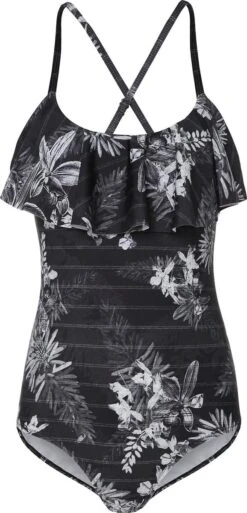 Badpak Dames Met Een Volante Voorkant - Zwart Grijs - L (Valt Klein)