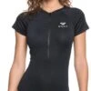 Roxy - UV Badpak Voor Dames - Essentials Met Korte Rits - Korte Mouw - True Black - Maat S (36)