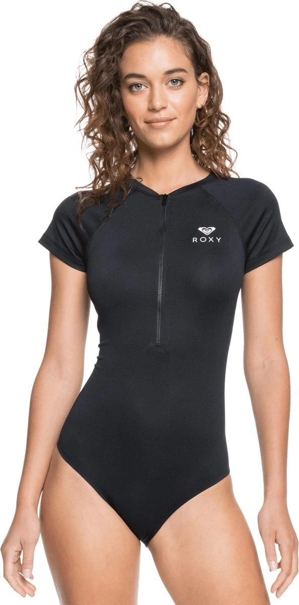 Roxy - UV Badpak Voor Dames - Essentials Met Korte Rits - Korte Mouw - True Black - Maat S (36) 1 Roxy - UV Badpak Voor Dames - Essentials Met Korte Rits - Korte Mouw - True Black - Maat S (36)